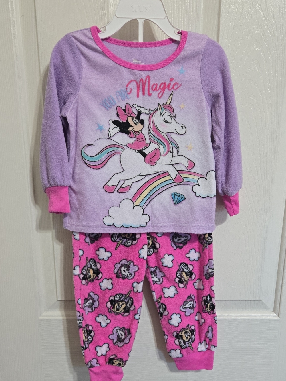 Disney Minnie Mouse "You Are Magic" Unicorn Fleece Pajama Set Pink Purple